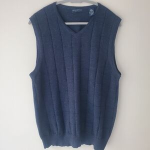 John Ashford VTG Men's Navy Merino Wool Vest Sz L Grandpa Preppy Golf Repaired